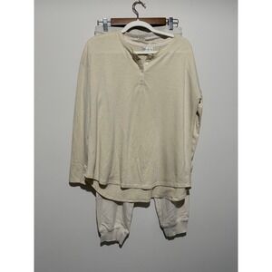 Wonderly Studio Womens Cream Henley Top and Jogger Lounge Set Size Medium